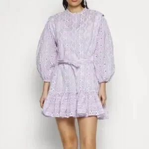 Maje Dresses Maje Parma Violet Striped Eyelet Waist Tie Rosary